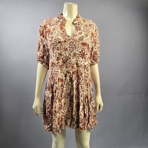 Olivaceous Brown and Tan Pleated Tunic with Mandarin Collar R7